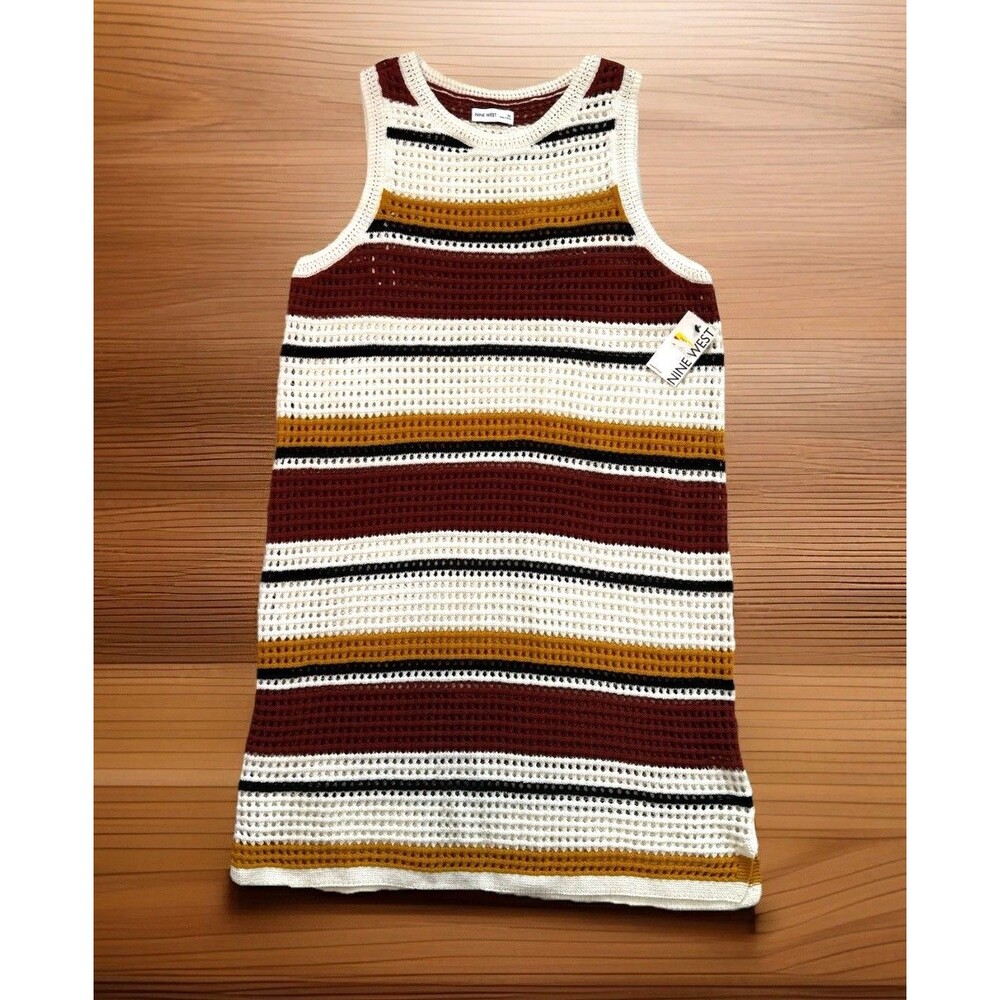 Nine West Womens Size 0X Crochet Dress Stripe Suit Cover Up Tank Sleeveless